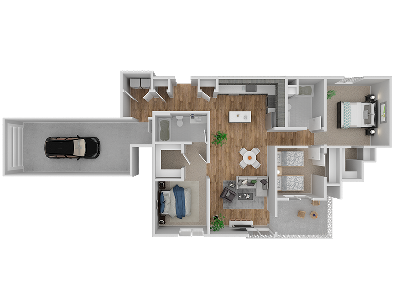 Floor plan for 3 beds, 2 baths, 1274 sqft